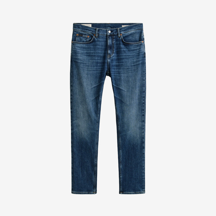 Slim gant jeans i mid blue broken in, denim med stretch