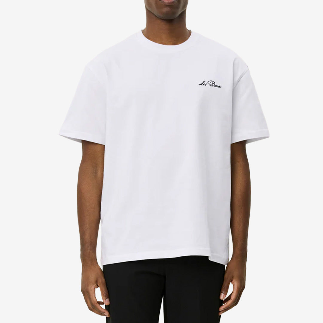 Vit Crew T-Shirt i 100% bomull med svart detalj och rund halsringning