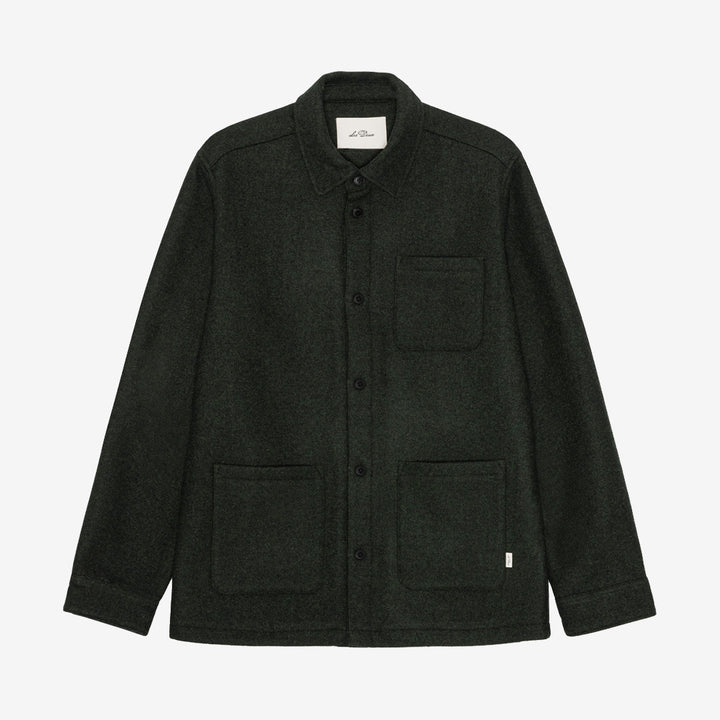 Les Deux Wool Overshirt skjortjacka i Rosin Green med klassisk design och ullblandning.