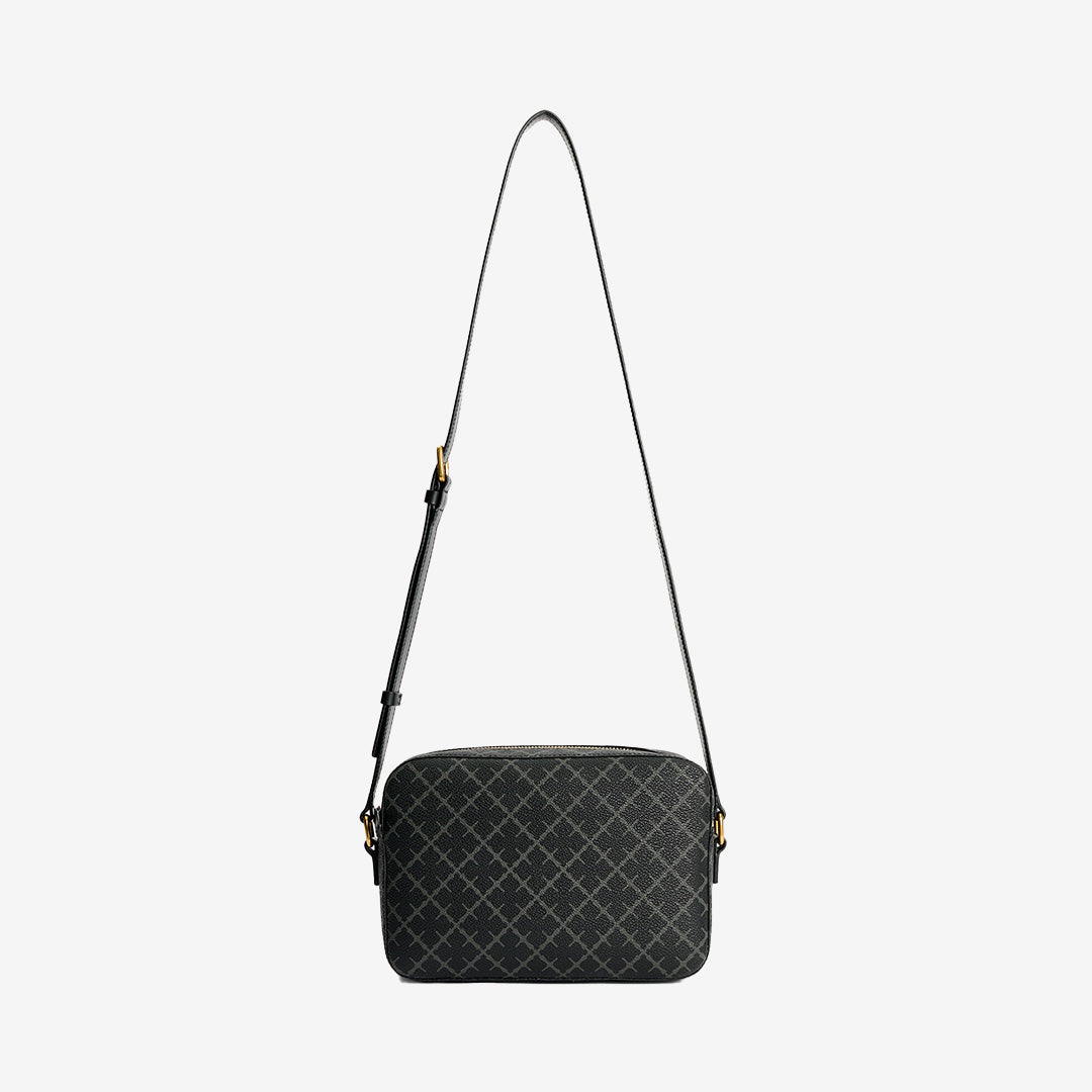 Crossbody-väska i färgen Charcoal med Signature Flower-motiv och guldiga detaljer.