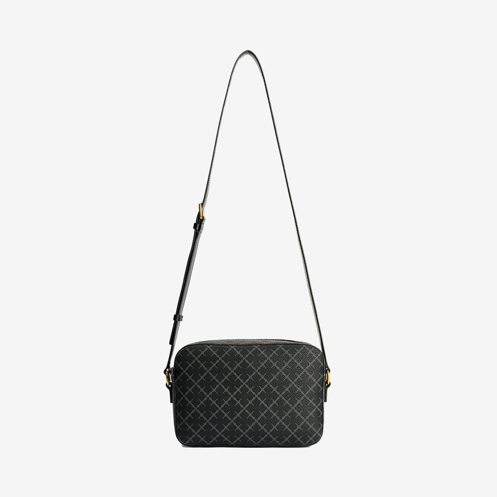 Crossbody-väska i färgen Charcoal med Signature Flower-motiv och guldiga detaljer.