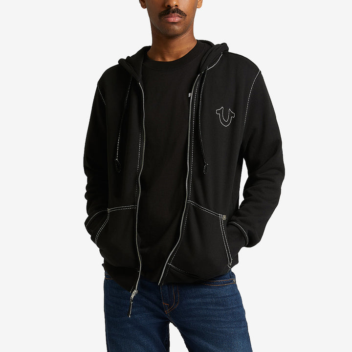 True Religion svart hoodie i bomullsblandning