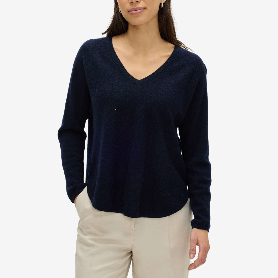 Davida Curved V-Neck dam kashmirtröja Navy 100% kashmir 11403