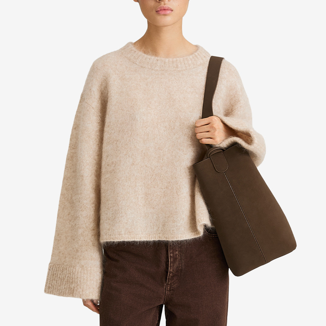 Stylein Niclas Short Sweater oyster kort stickad tröja i mohairmix