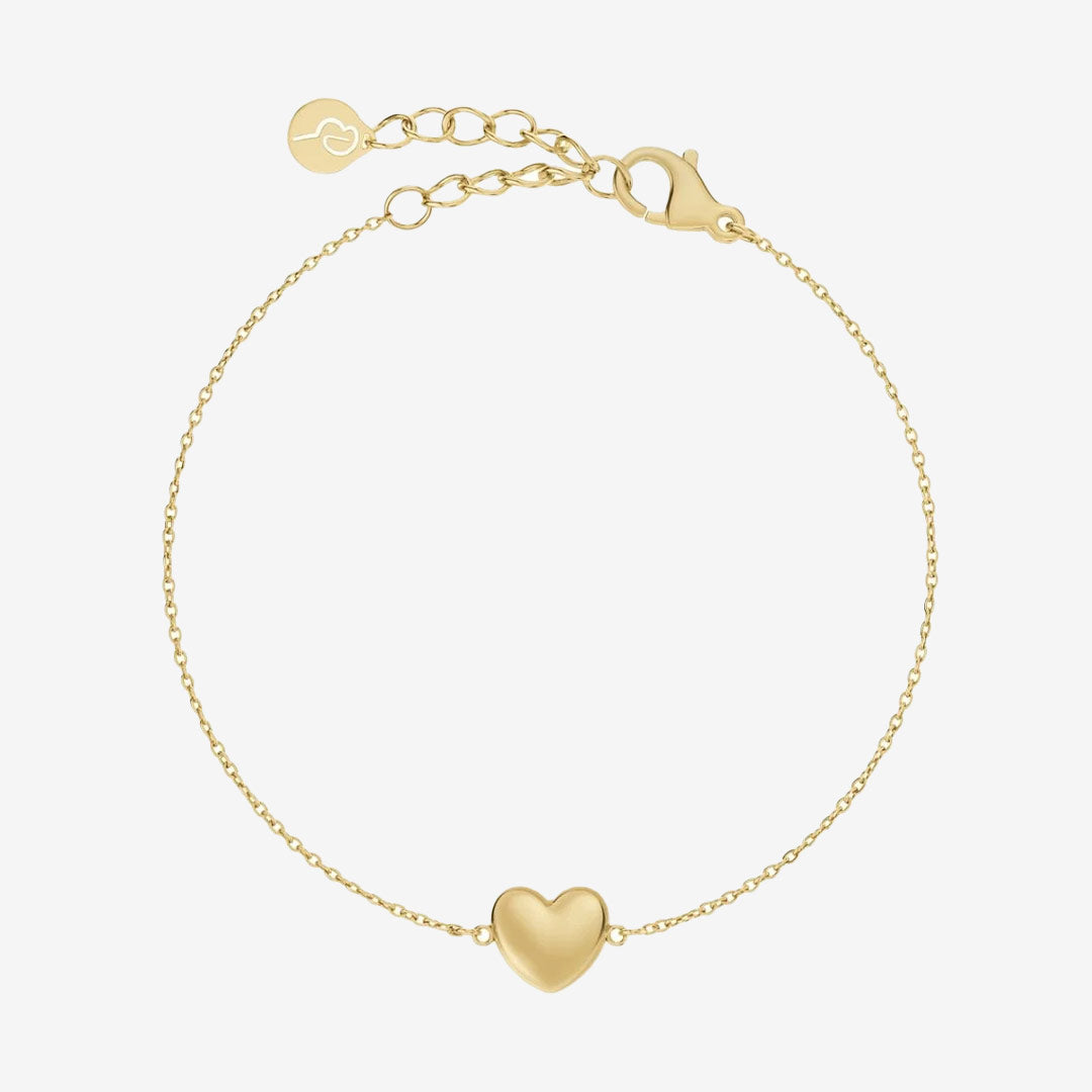Barley armband i blank 14k guldplätering med fylligt hjärta på ankarkedja