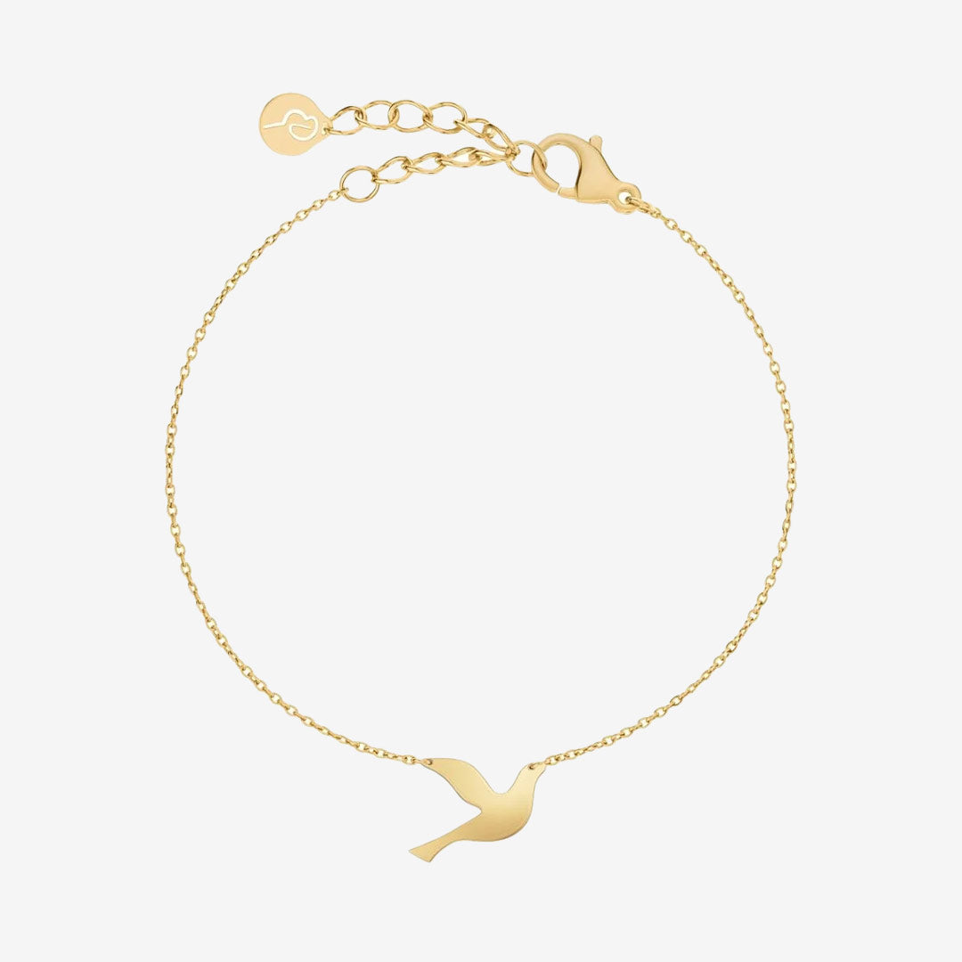 Dove armband i blank 14k guldplätering med duva och ankarkedja