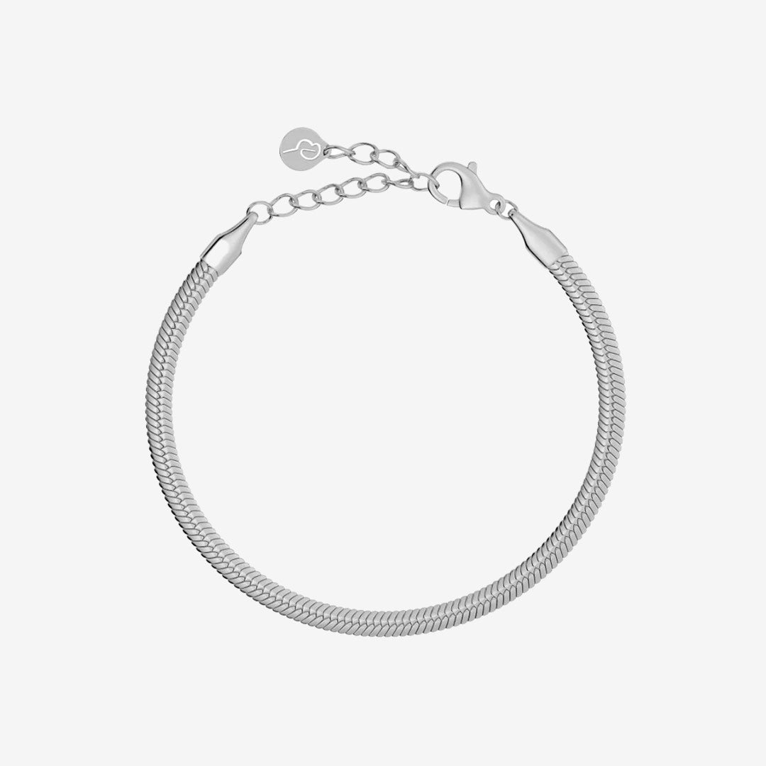 Herringbone Armband i blankt rostfritt stål, platt kedja, bredd 3 mm, justerbar längd 15,5+3 cm