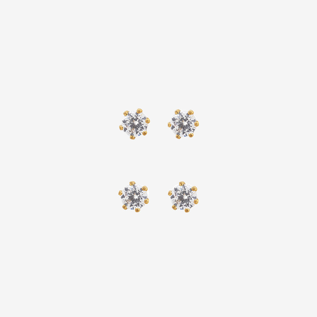 One Studs Crown örhängen i blank 14K guldplätering med kubisk zirkonia, diameter 3 mm
