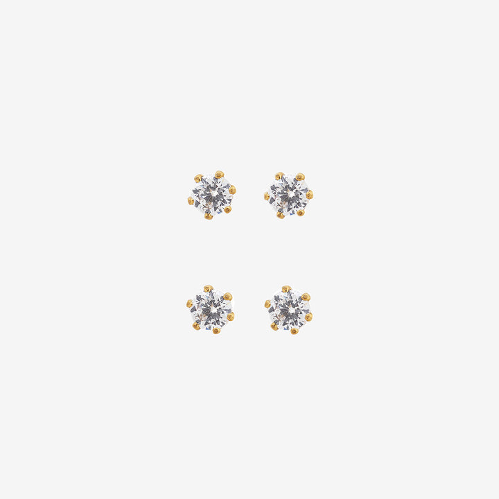 One Studs Crown örhängen i blank 14K guldplätering med kubisk zirkonia, diameter 3 mm