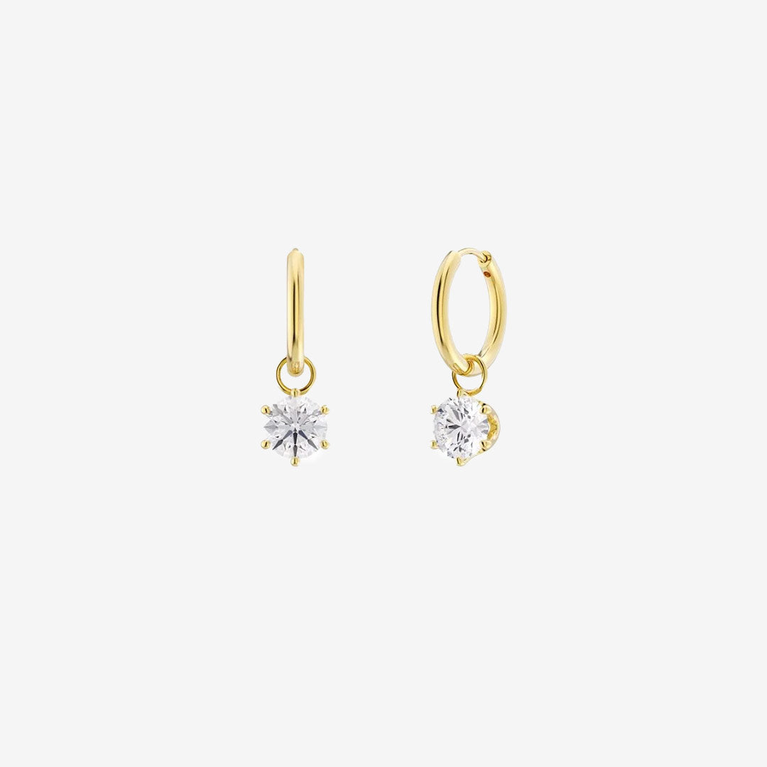 Crown Hoops i blank 14K guldplätering med hängande klar sten