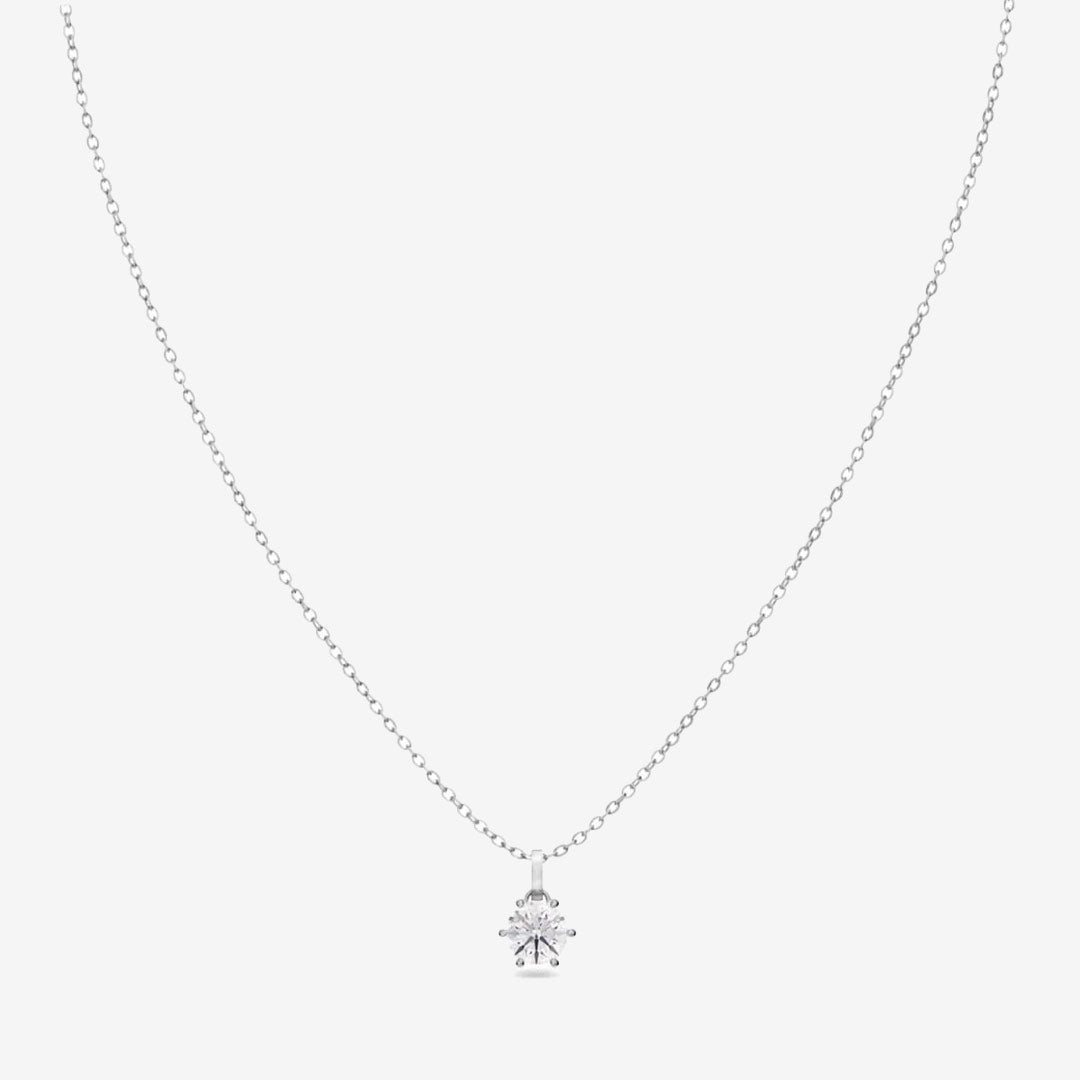 Crown halsband i blankt rostfritt stål med klar sten infattad i sex klor