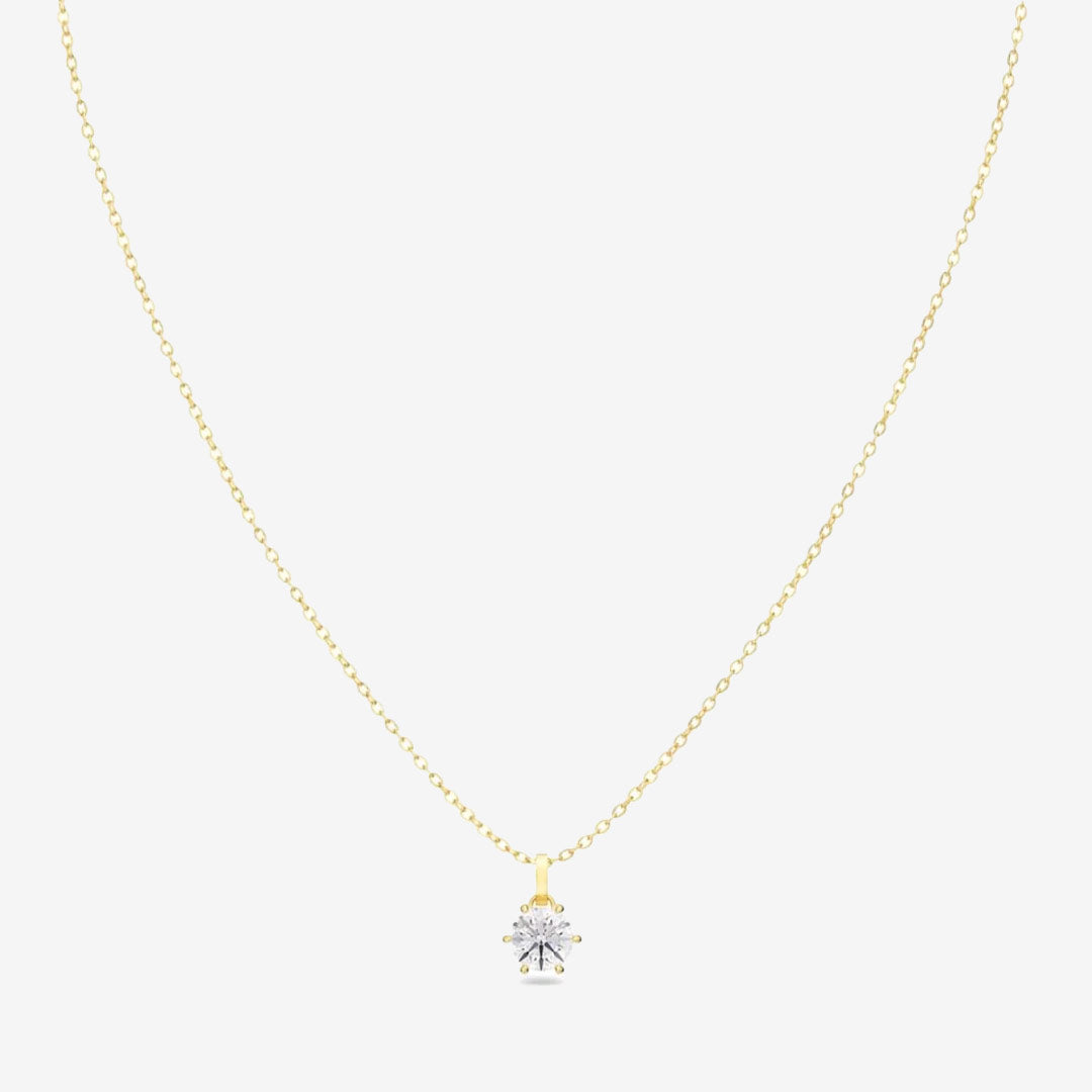 Crown halsband i blank 14K guldplätering med klar sten i sex klor