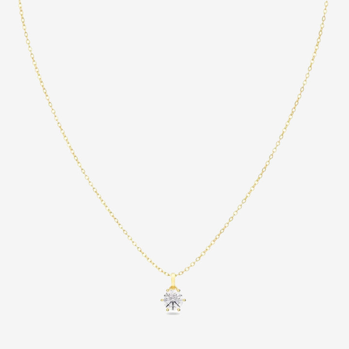 Crown halsband i blank 14K guldplätering med klar sten i sex klor