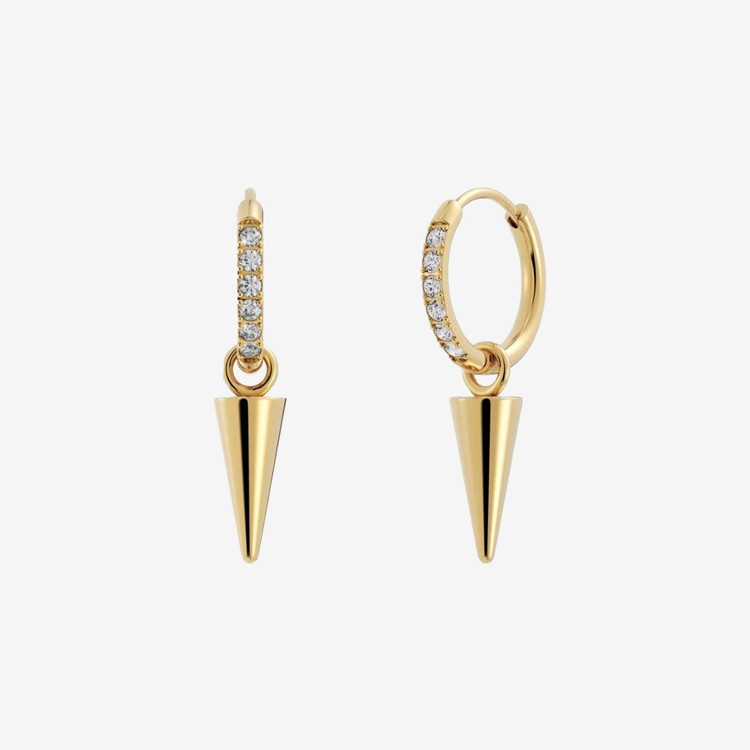 Peak Hoops Mini Sparkle örhängen i blank 14K guldplätering med små klara stenar och avtagbar nit