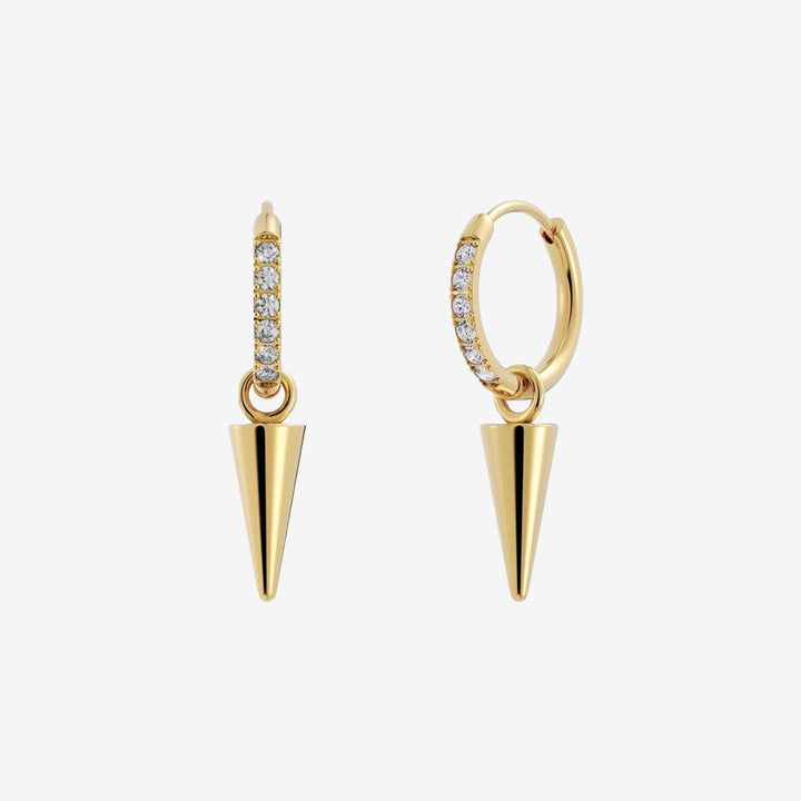 Peak Hoops Mini Sparkle örhängen i blank 14K guldplätering med små klara stenar och avtagbar nit