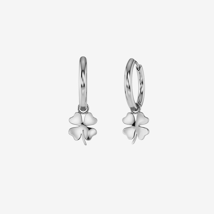 Lucky Mini Hoops Steel hoops i blankt rostfritt stål med avtagbart fyrklöver-hänge