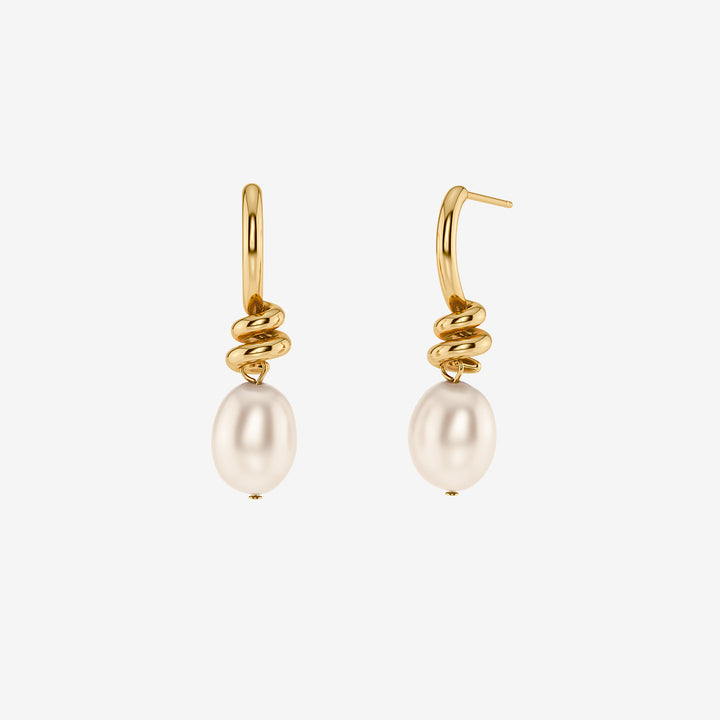 Små guldpläterade studs med spiralform och pärlemorpärla – Swivel