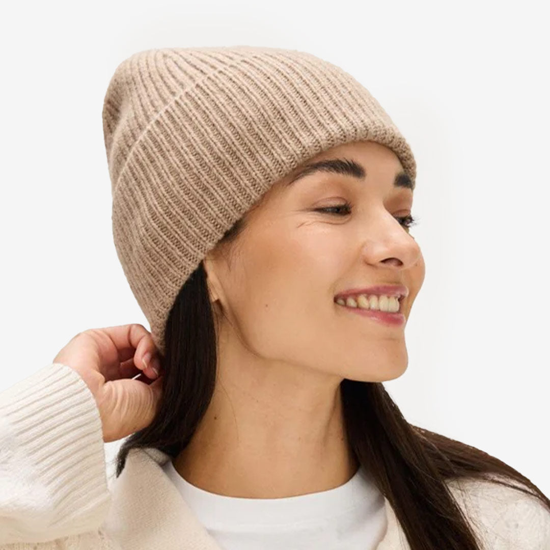 Davida Fold Rib Cap kashmirmössa Mink ribbstickad mössa 13036