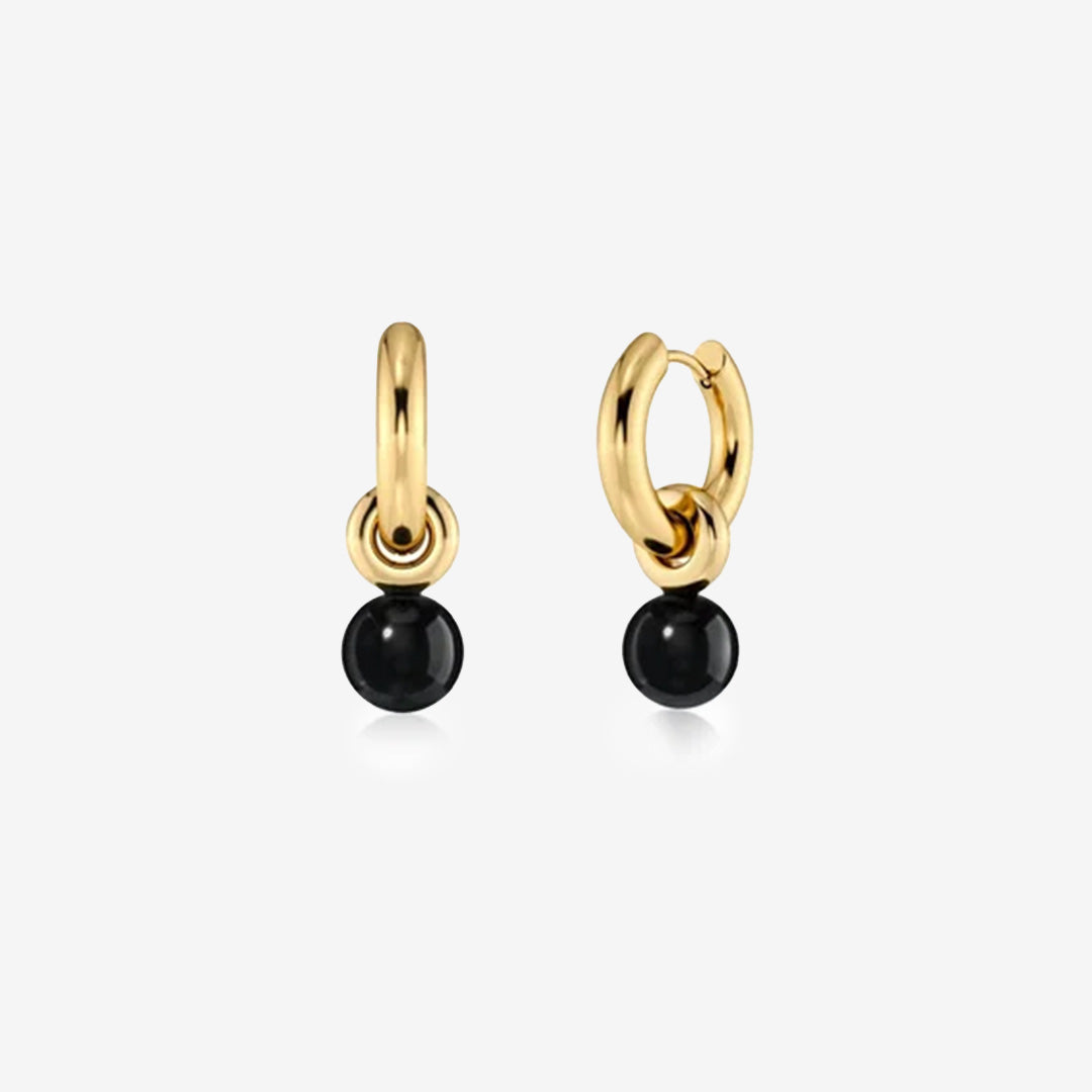 Guldpläterade små hoops med avtagbar rund svart onyx charm