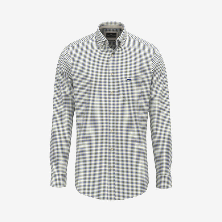 Fynch-Hatton Poplin Check Button Down Shirt Avocado rutig bomullsskjorta herr
