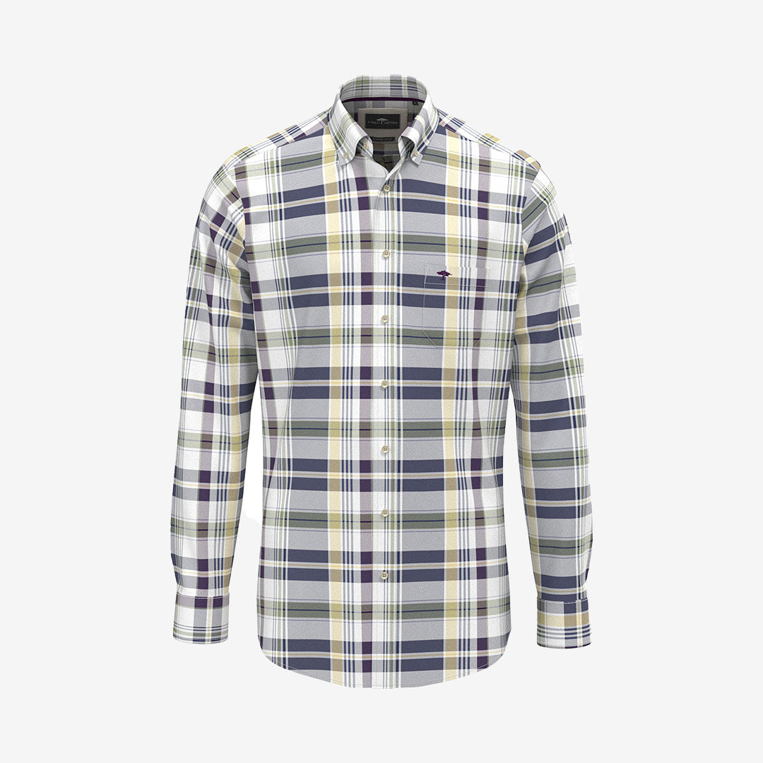 Fynch-Hatton Colorful Check Button Down Shirt aubergine rutig bomullsskjorta herr
