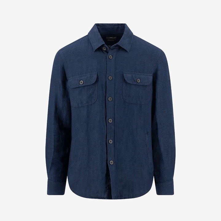 Fynch-Hatton Herringbone Linen Overshirt 685 Navy herr i linneblandning