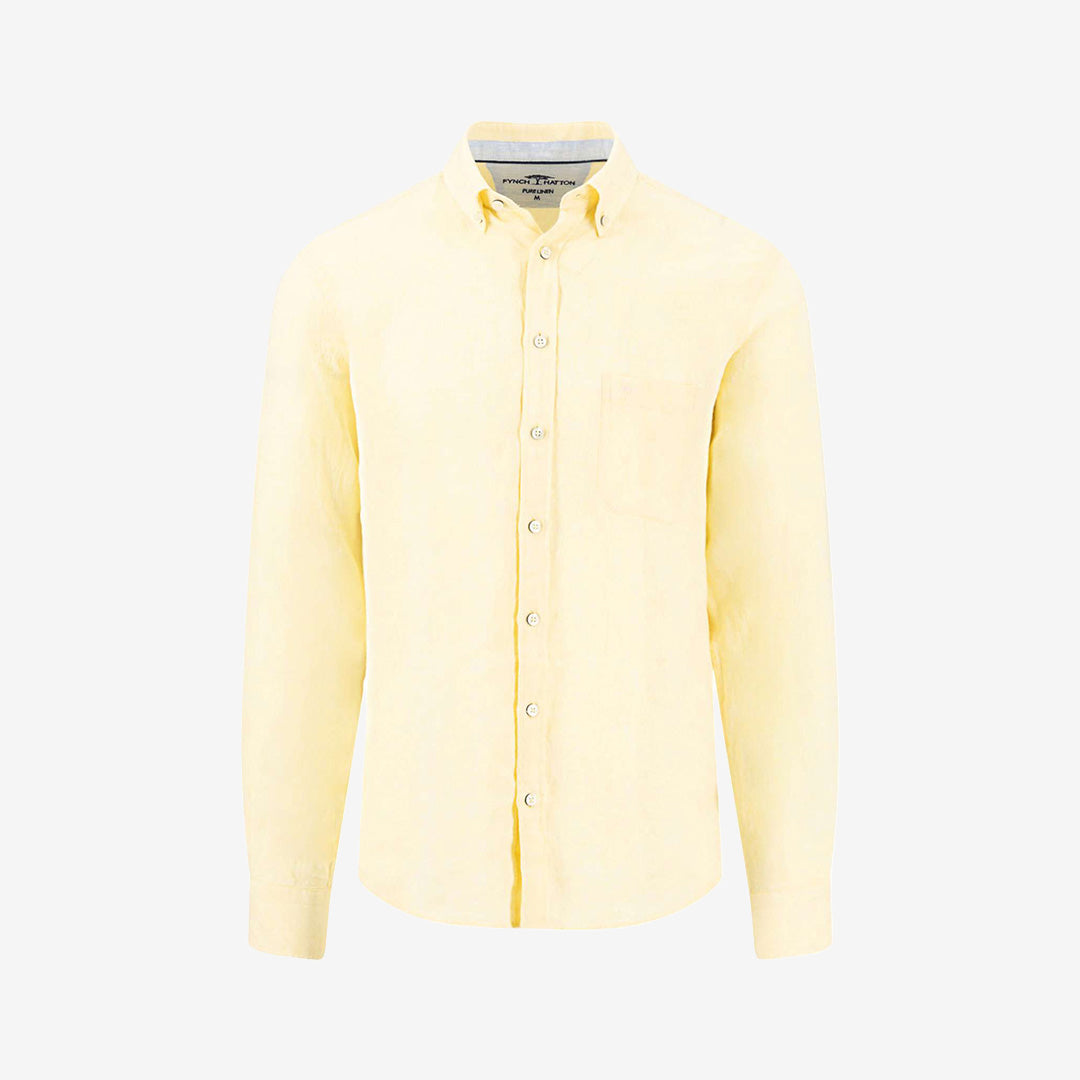 Premium Linen, B.D., 1/1 långärmad linneskjorta från Fynch-Hatton i pale yellow med button-down krage