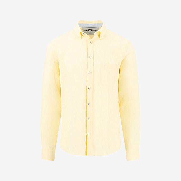Premium Linen, B.D., 1/1 långärmad linneskjorta från Fynch-Hatton i pale yellow med button-down krage