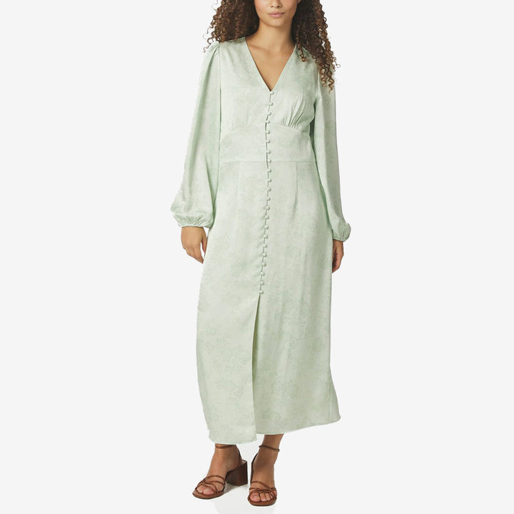 Neo Noir Alto Pattern Sateen Dress light green klänning för dam med långa ärmar