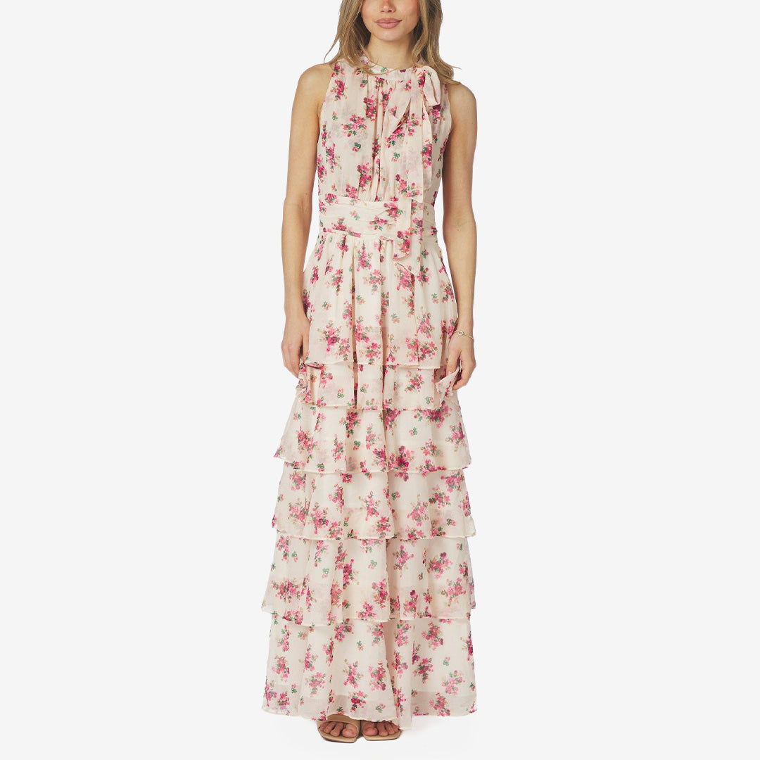 Neo Noir Marli chiffon klänning rose med halterneck och blomsterprint
