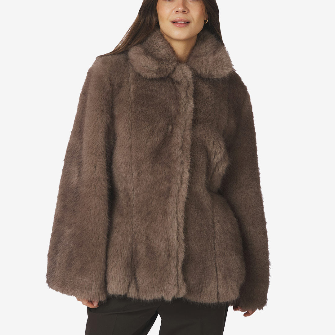 Neo Noir Ariella Faux Fur Peplum Jacket dam Warm Grey 169507