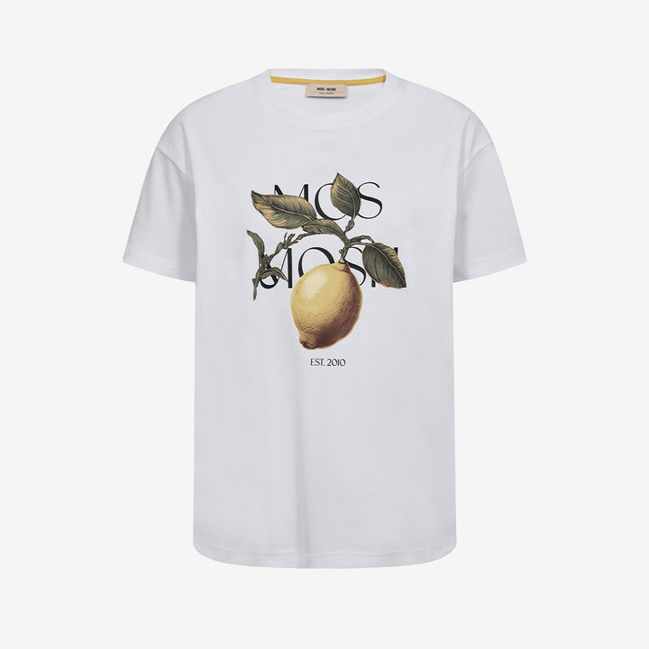 Vit t-shirt MMFruit O-SS Tee från Mos Mosh i bomull, regular-fit