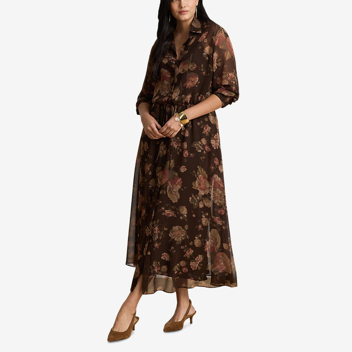 Lauren Ralph Lauren ankellång skjortklänning dam Brown Multi 200B27687001