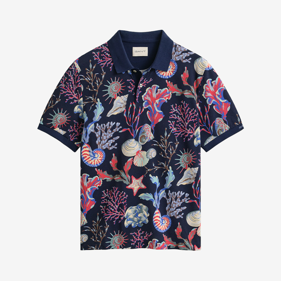 Printed ss polo i classic blue, 100 % bomull