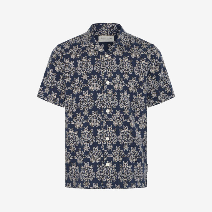 CFLINDAHL AOP Resort Shirt i Navy Blazer med mönster och kort ärm