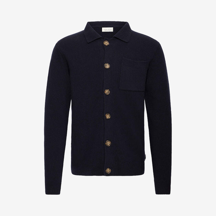 CFRio Lambswool Polo Cardigan Dark Navy Melange stickad kofta i lammullsblandning från Casual Friday