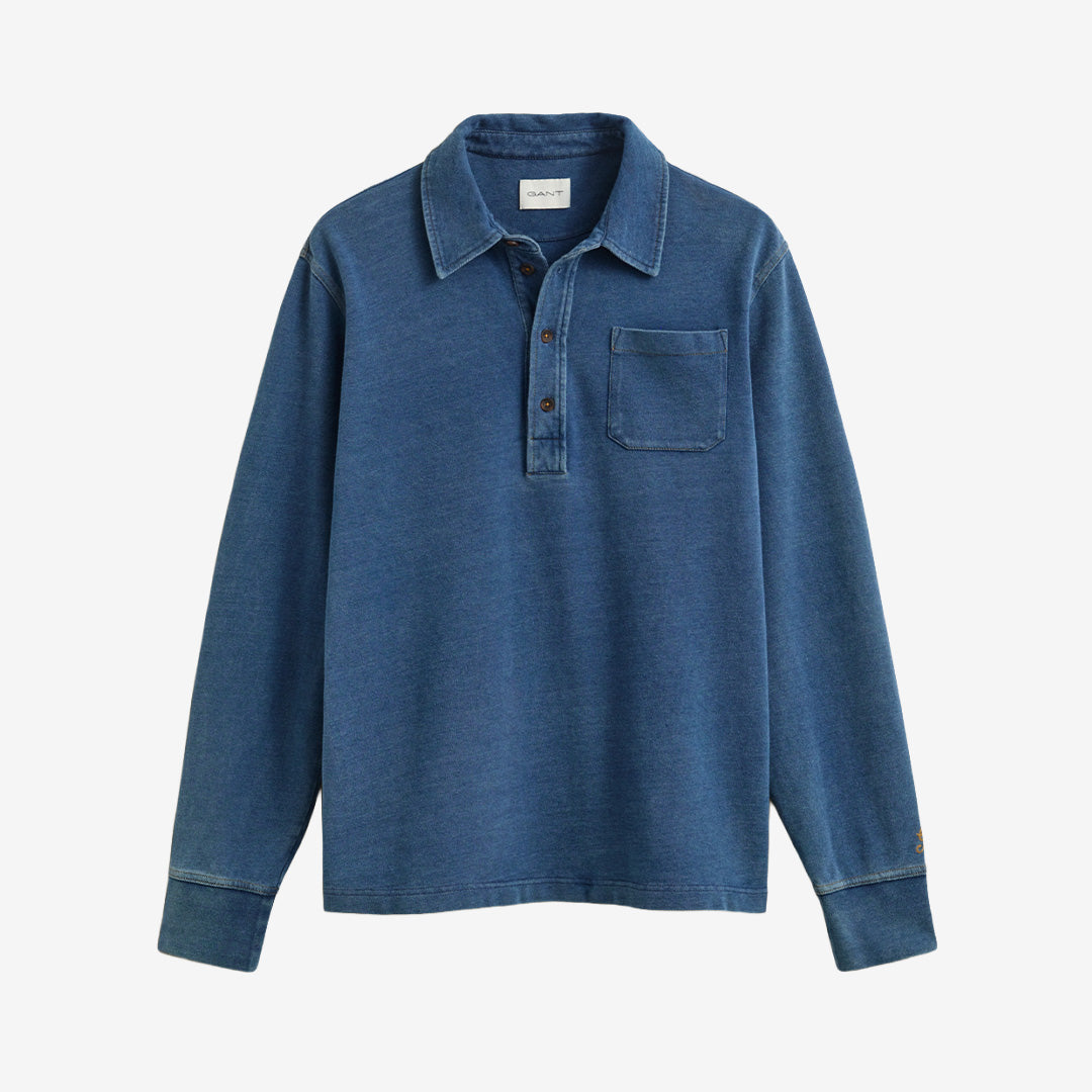 Gant Indigo Rugger 2065068 i Indigo med bröstficka och kontrastsömmar för herr