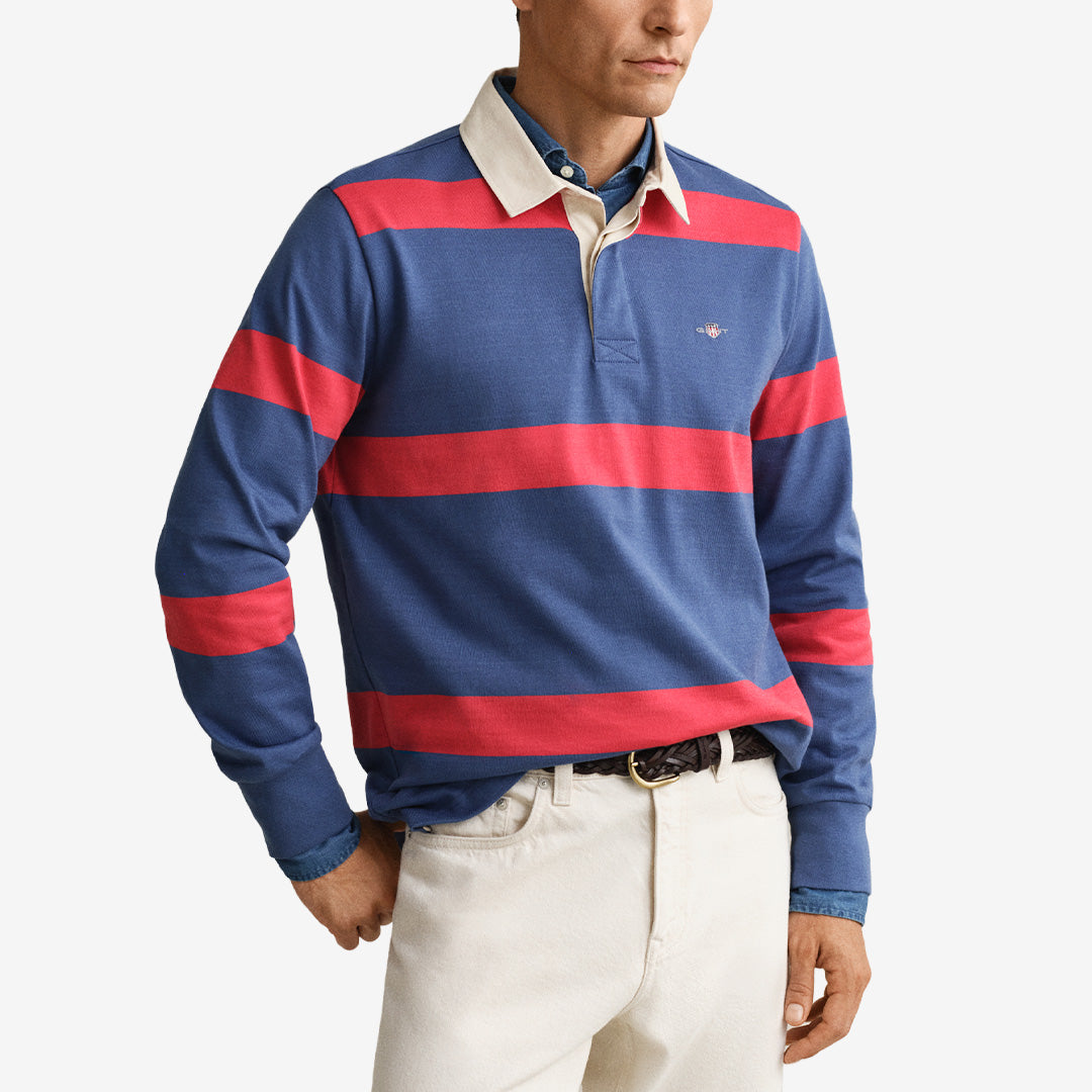 Striped rugger i vintage blue, 100 % regenerativ bomull