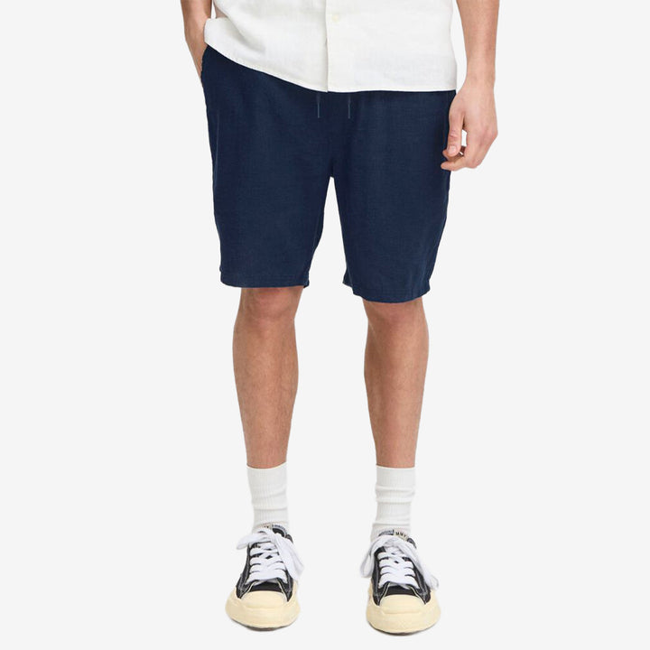 SDAurelius Elasticated shorts i Insignia Blue med resår i midjan, lös passform i lin- och viskosblandning