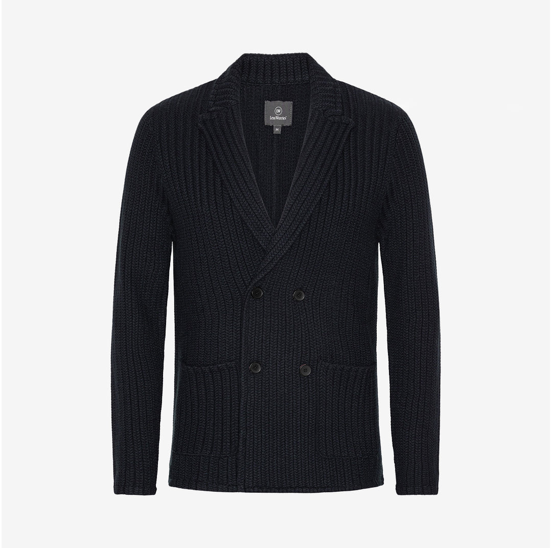 Marinblå kabelstickad blazer i merinoull – Merino Cable Blazer