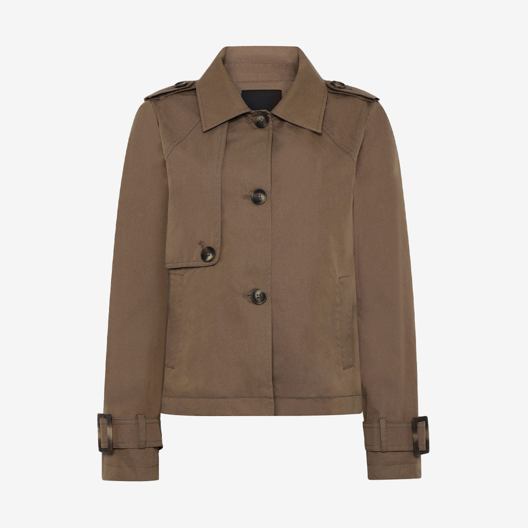 Rock and Blue Serafina Jacket – kort trenchjacka i dark taupe med klassisk passform