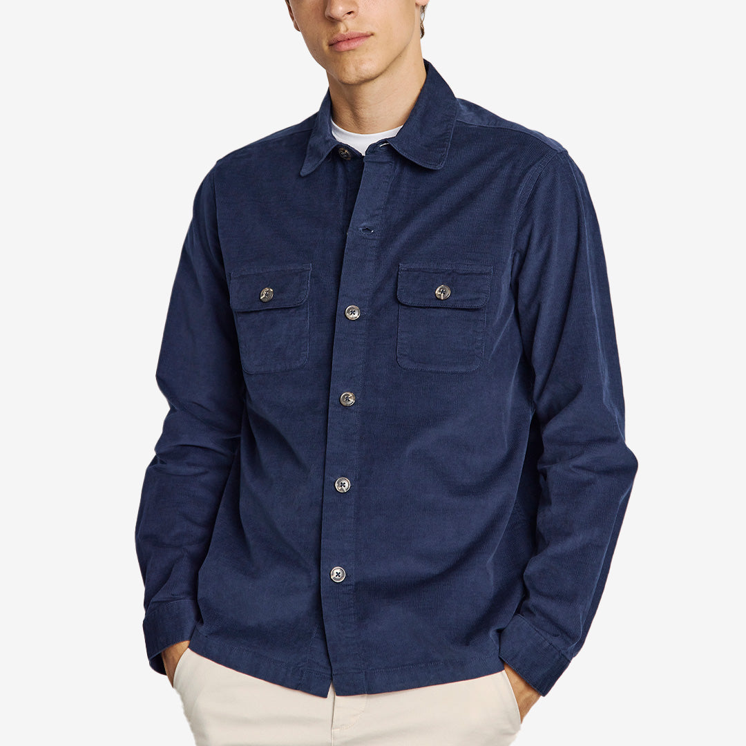 Marinblå overshirt BS Onier i bomull och elastan med klassisk skjortdesign