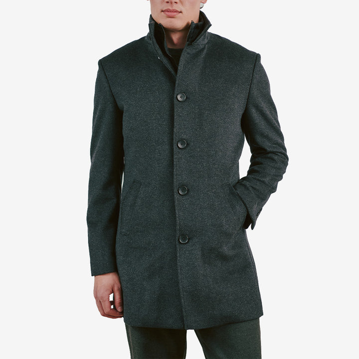 Bruun & Stengade BS Ontario Slim Fit ullrock för herr i Dark Grey med klassisk krage, knappstängning och skräddad passform.