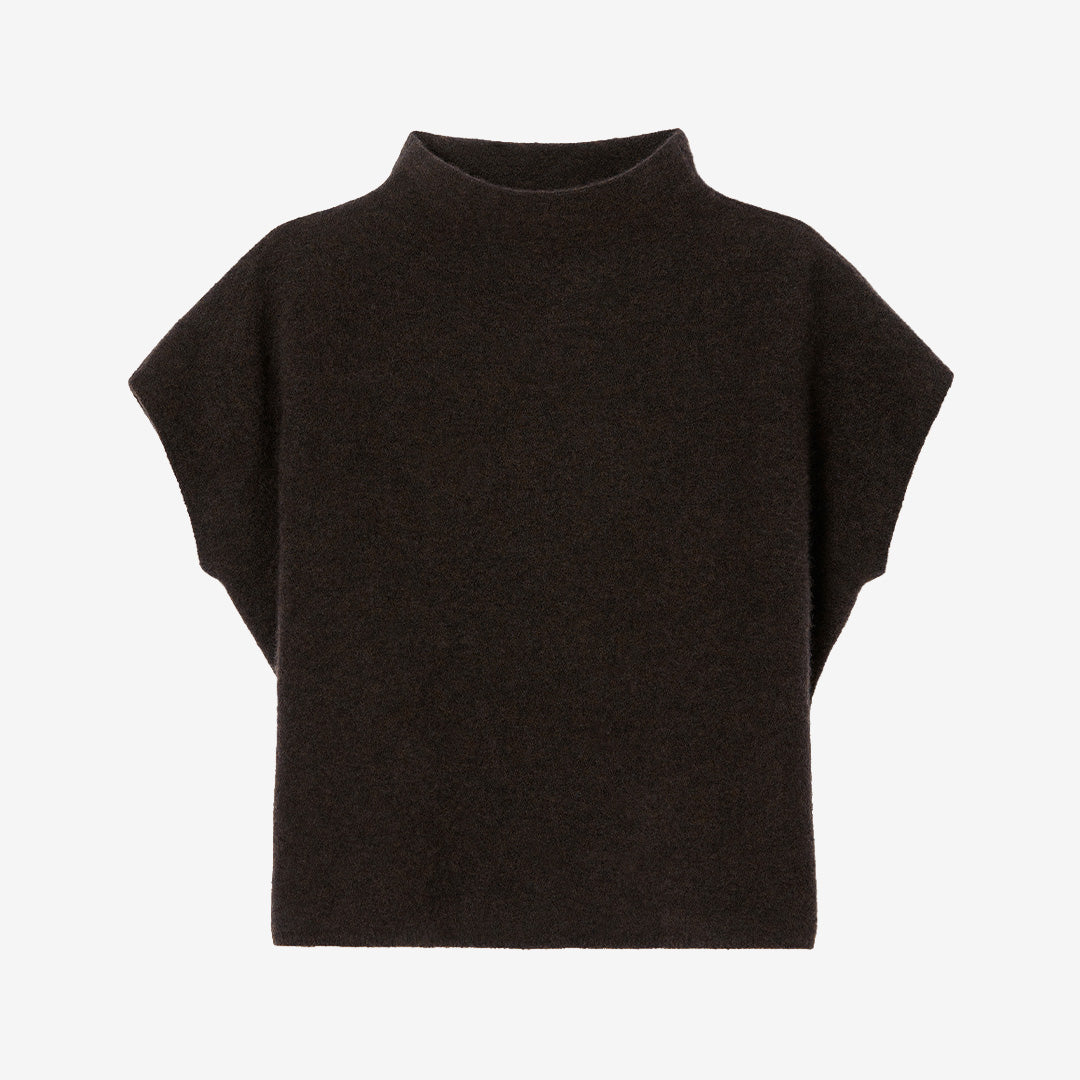 Filippa K Ximena Sweater för dam i Golden Brown med ärmlös design, funnelneck-krage och mjuk yakullsblandning.