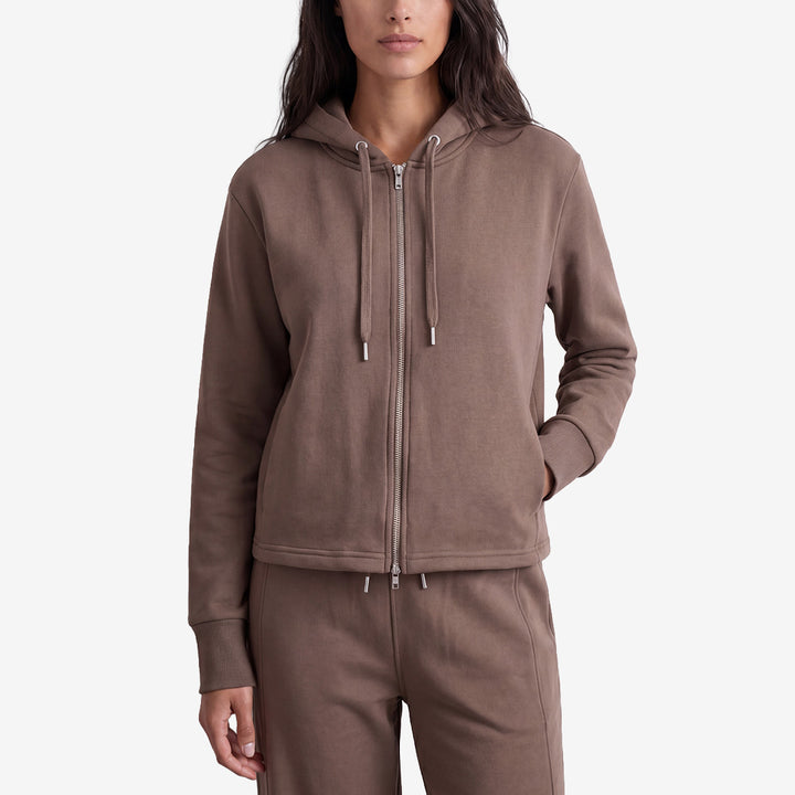 Levete Room 301631 LR-NUKA 9 hoodie i Chocolate Chip med dragkedja och huva för dam