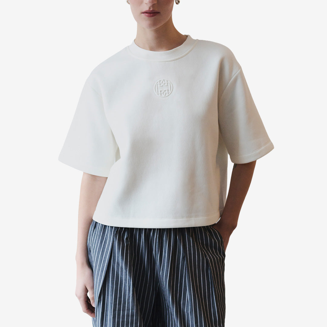 Levete Room 301632 LR-NUKA 28 T-shirt i Star White med kort ärm och ekologisk bomullsblandning för dam