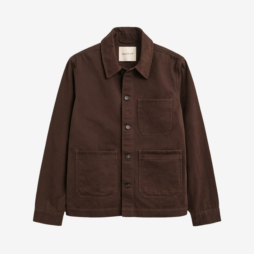 Gant Brushed Twill Overshirt 3250308 i Black Brown med bröstfickor och spread-krage för herr