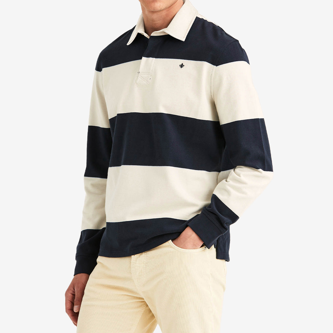 Morris Graham Rugger i Navy, klassisk ruggertröja i 100 % bomull med krage och sportig design.
