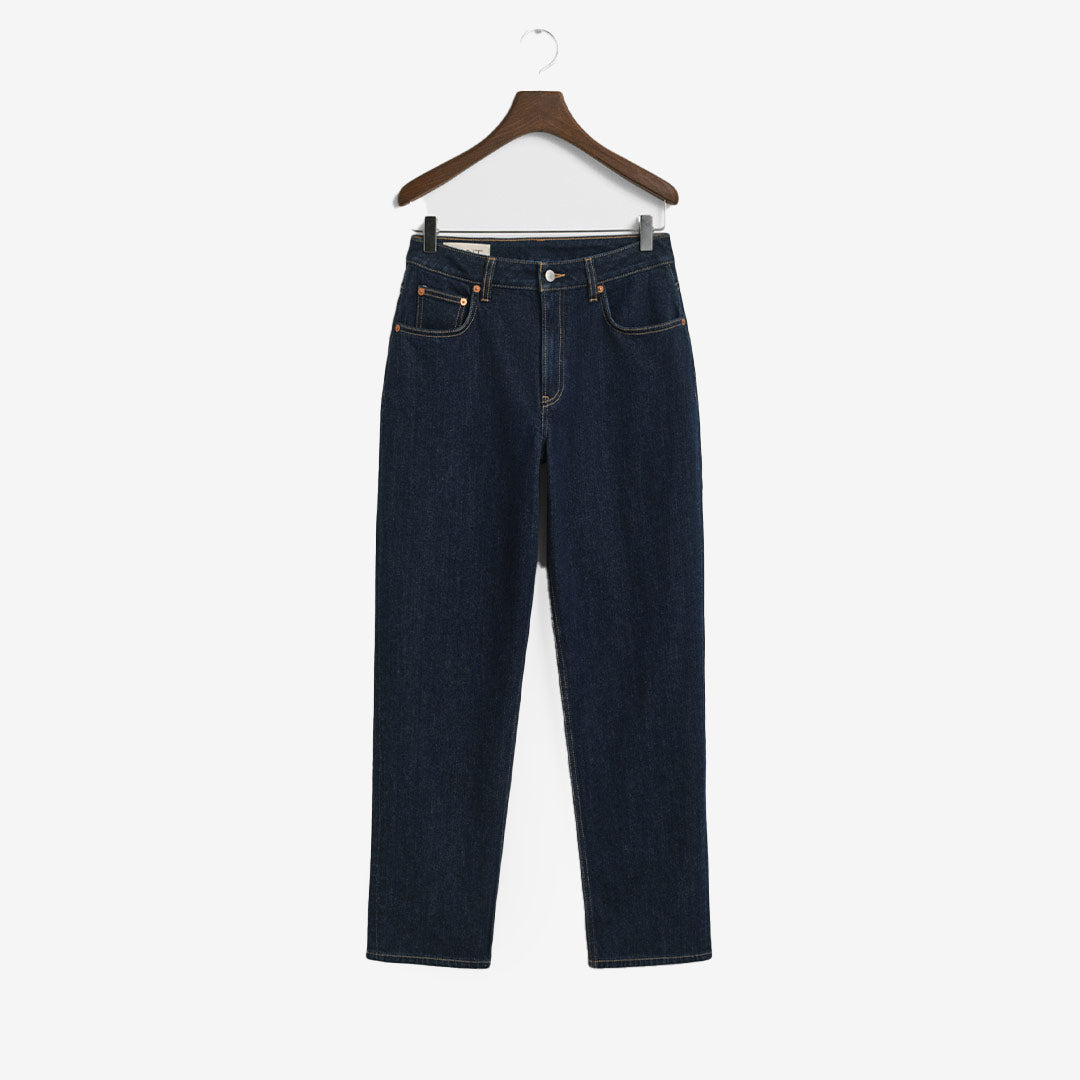 GANT blå denimjeans med rak passform, medelhög midja och signaturdetaljer – dammodell
