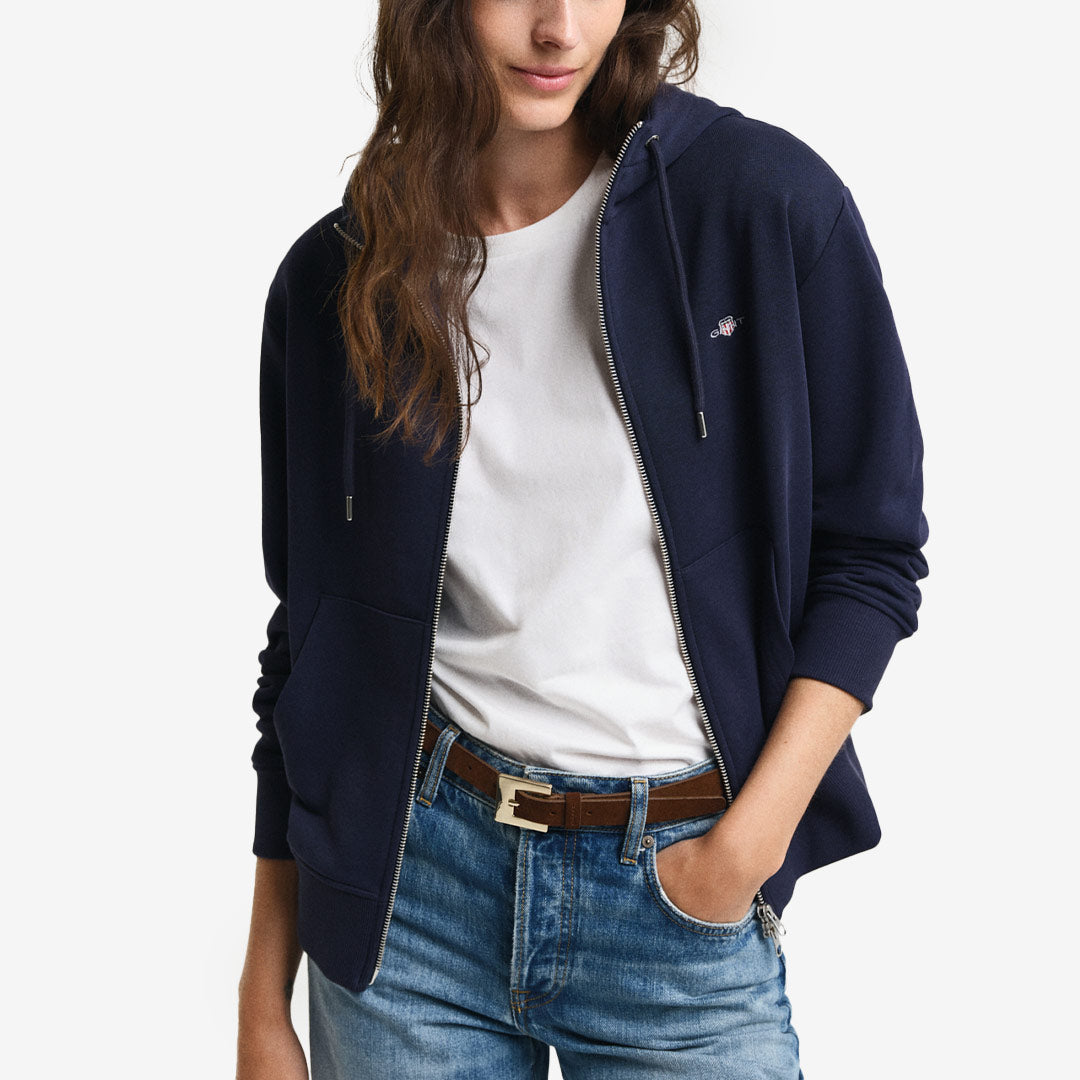Gant Shield Zip Hoodie 4201412 i Evening Blue med dragkedja och huva för dam